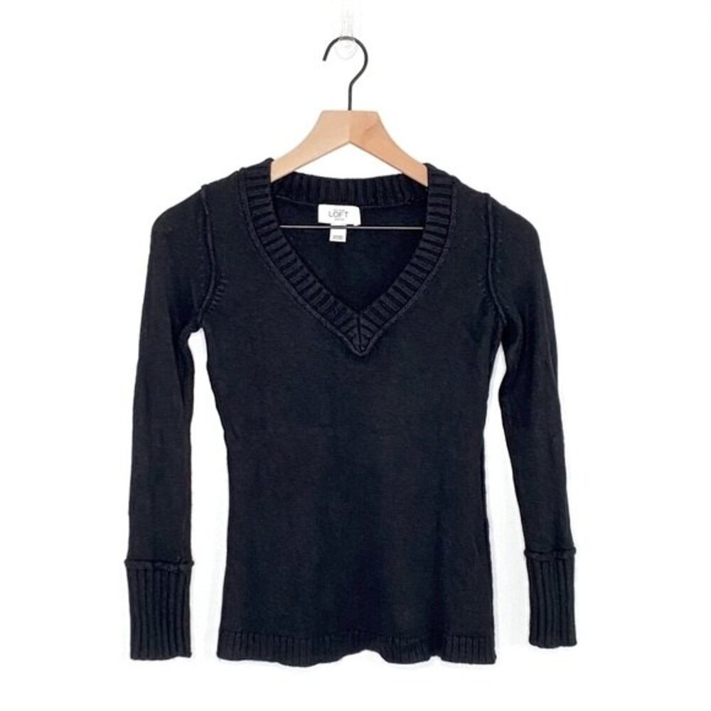 ANN TAYLOR LOFT Women's Sweater XXSP Extra Extra Small Petite Black Reverse Seam
